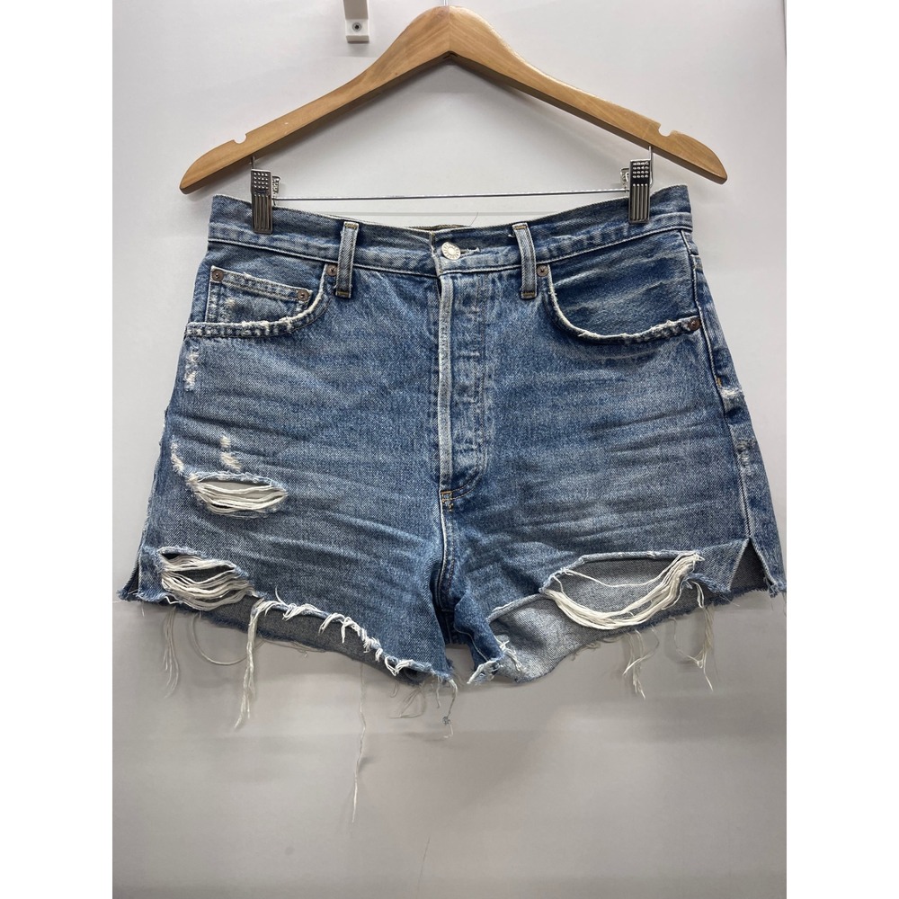 AGOLDE Dee High Rise Distressed Denim Shorts Medium Wash Blue Size 28 A9029-1206